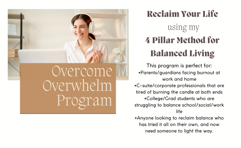 Using my 4 Pillar Method for Balanced Living, I curate individual guidance pathways for my clients to reclaim balance in their lives. I’ll empower you to create daily micro-shifts in wellness, self-care, personal development and relationships with loved ones and yourself to find the balance you so badly need. Guidance is perfect for: *Parents/guardians facing burnout at work and home *C-suite/corporate professionals that are tired of burning the candle at both ends *College/Grad students who are struggling to balance school/social/work life *Anyone looking to reclaim balance who has tried it all on their own, and now need someone to light the way.